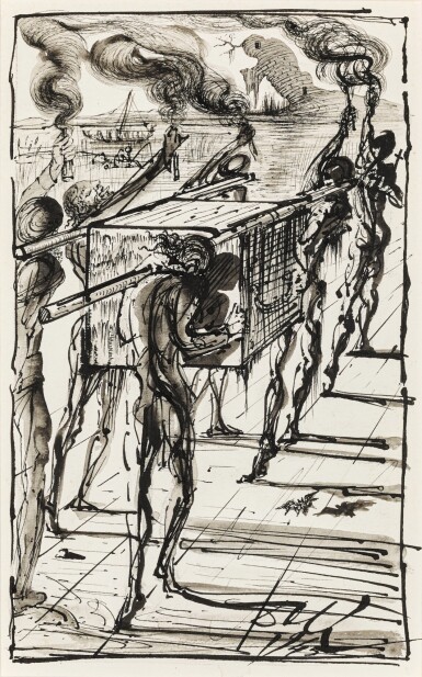 View full screen - View 1 of Lot 370. SALVADOR DALÍ | UN COFFRE APPARUT, NOIR, ÉNORME, CARRÉ (ILLUSTRATION POUR LE LABYRINTHE DE MAURICE SANDOZ).