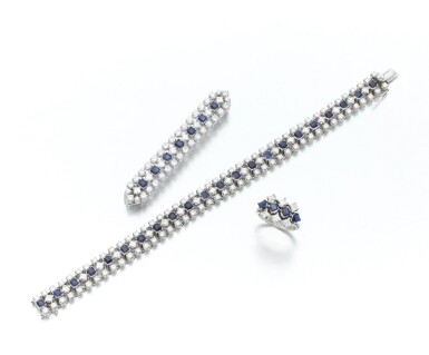 View full screen - View 1 of Lot 66. Collection of sapphire and diamond jewels (Collezione di gioielli in diamanti e zaffiri).