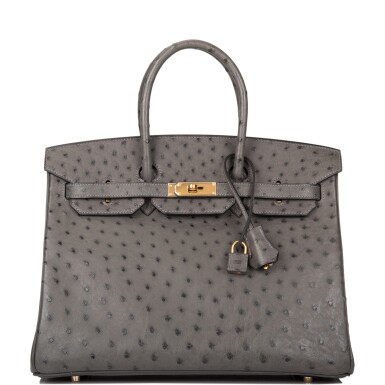 View full screen - View 1 of Lot 59. HERMÈS | GRAPHITE BIRKIN 35CM OF OSTRICH WITH GOLD HARDWARE .