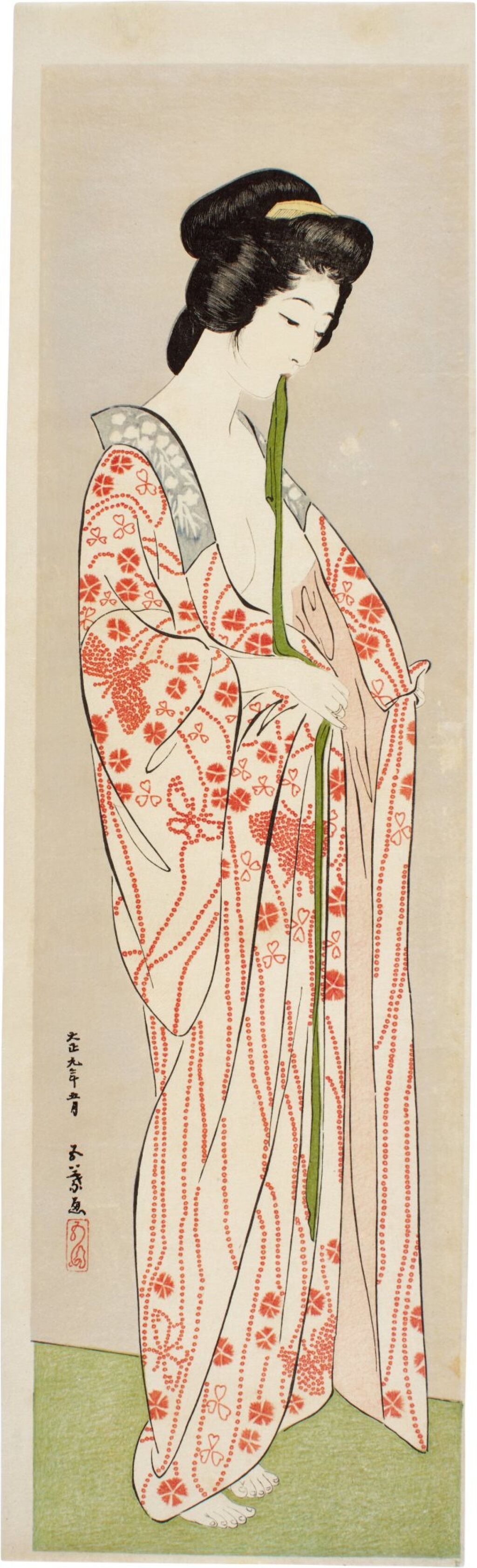 View full screen - View 1 of Lot 1. Hashiguchi Goyo (1880-1921) | Woman Dressing in Long Underrobe | Taisho period, early 20th century.