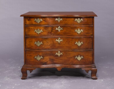 View full screen - View 1 of Lot 1110. THE PUTNAM FAMILY VERY FINE CHIPPENDALE FIGURED MAHOGANY REVERSE-SERPENTINE CHEST OF DRAWERS, BOSTON, MASSACHUSETTS, CIRCA 1785.