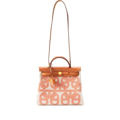 View full screen - View 1 of Lot 663. Orange Mecano and Ecru Toile and Natural Vache Herbag Circuit 24 Zip 31 Gold Hardware, 2022.