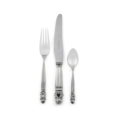 View full screen - View 1 of Lot 12. A Danish Silver Acorn Pattern Flatware Service, Georg Jensen Silversmithy, Copenhagen, 20th Century.