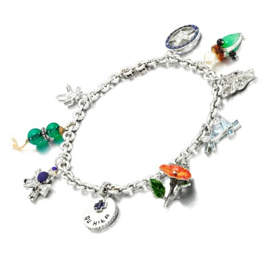 View full screen - View 1 of Lot 27. Gem set and diamond charm bracelet, four charms Cartier, 1920s and later.