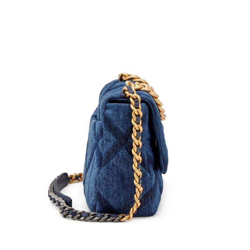 Chanel Blue Quilted Denim Large 19 Flap Gold And Ruthenium