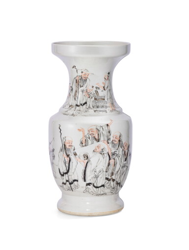 View full screen - View 1 of Lot 61. A rare large famille-rose 'Scholars' vase Qing dynasty, Yongzheng period | 清雍正 墨彩香山九老圖折肩盤口瓶.