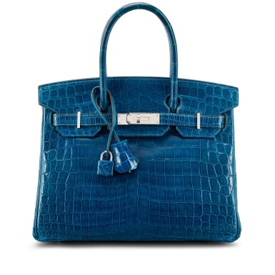 View full screen - View 1 of Lot 560. Bleu Izmir Shiny Niloticus Crocodile Birkin 30 Palladium Hardware, 2015.