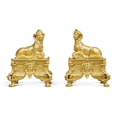 View full screen - View 1 of Lot 13. A Pair of Régence Style Gilt-Bronze Chenets, 19th century.