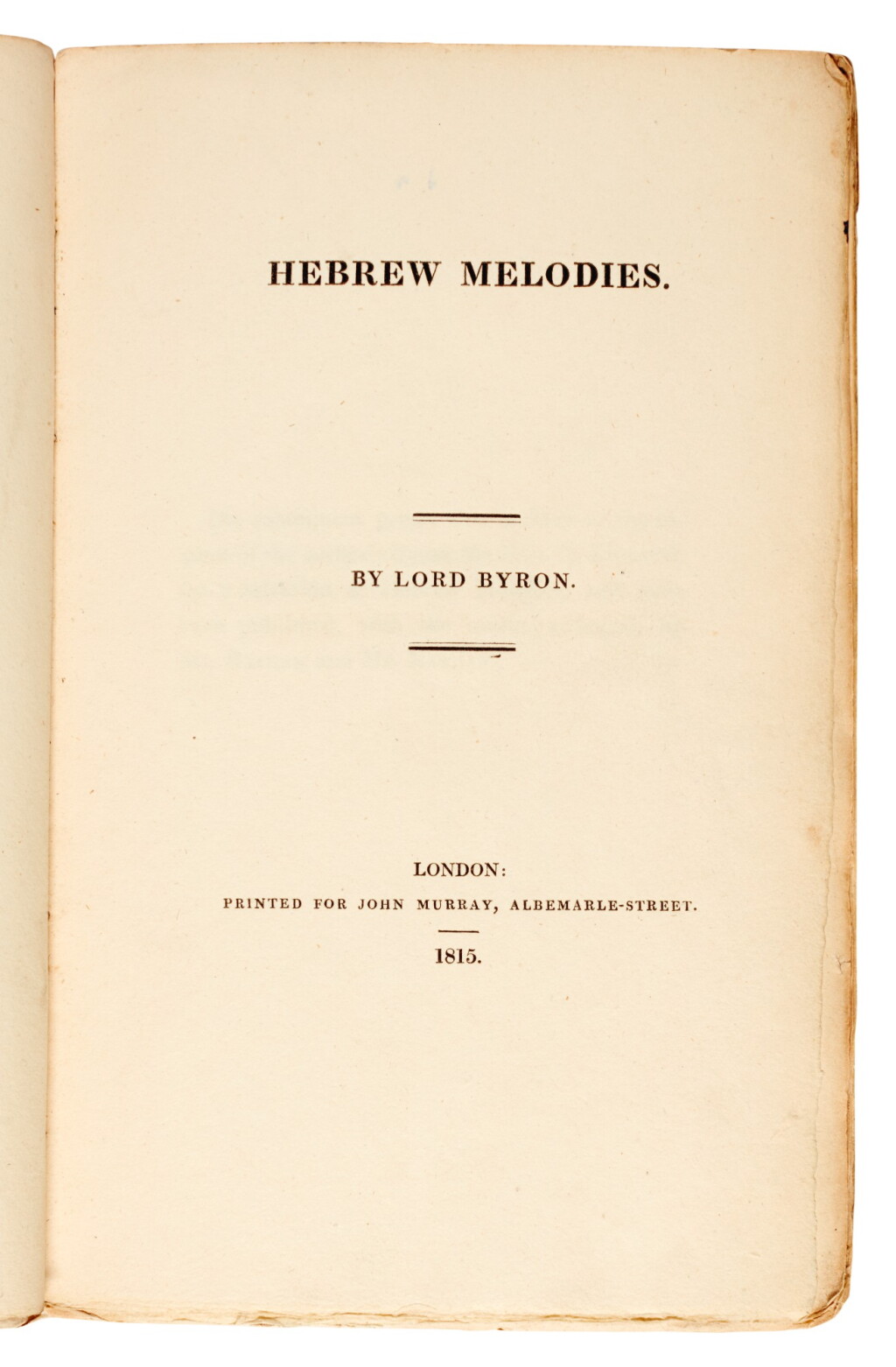 View full screen - View 1 of Lot 93. BYRON | Hebrew Melodies, 1815, wrappers.
