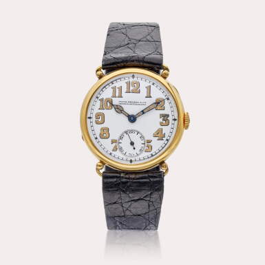 View full screen - View 1 of Lot 399. Retailed by A l'Émeraude Lausanne: A yellow gold officer wristwatch, Circa 1925.