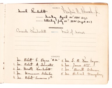 View full screen - View 1 of Lot 113. Muriel Vanderbilt and Frederic C. Church | wedding list, 1925.