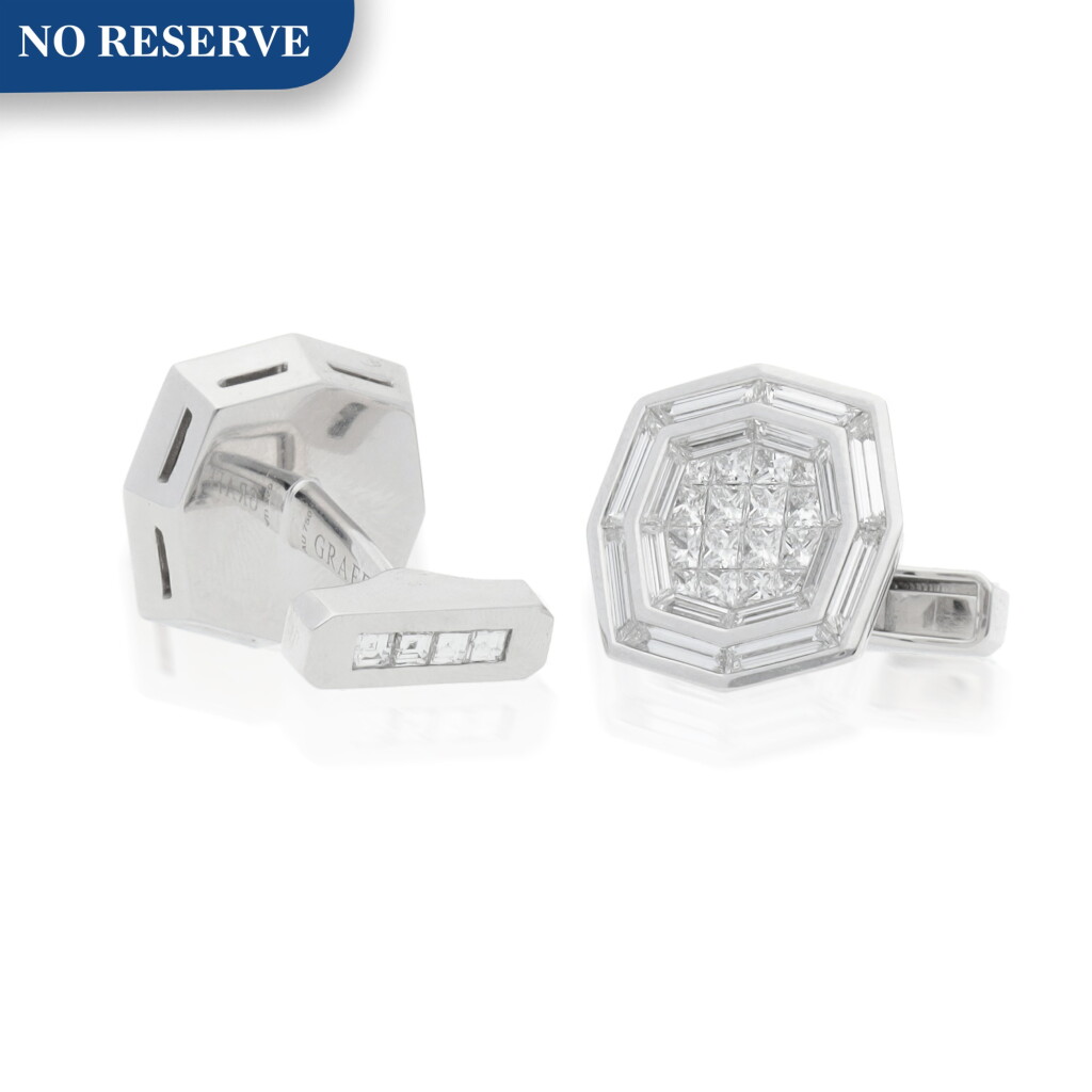 View full screen - View 1 of Lot 415. PAIR OF DIAMOND CUFFLINKS.