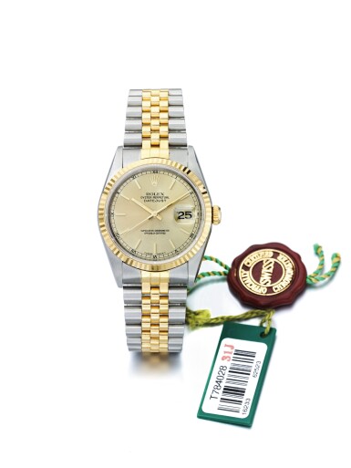 View full screen - View 1 of Lot 10. ROLEX | DATEJUST REF 16233, A STAINLESS STEEL AND YELLOW GOLD AUTOMATIC CENTER SECONDS WRISTWATCH WITH DATE AND BRACELET WITH ER INSCRIBED CASE BACK CIRCA 1996.