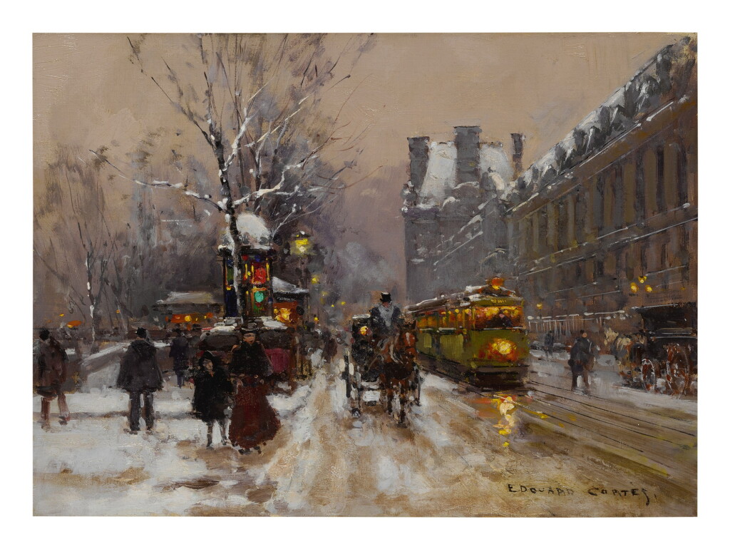 View full screen - View 1 of Lot 521. Quai du Louvre sous la neige.