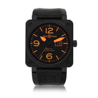 View full screen - View 1 of Lot 8082. Bell & Ross | Reference BR 01-96, A limited edition PVD-coated stainless steel wristwatch with date, Circa 2008 | 型號BR 01-96 限量版PVD塗層處理精鋼腕錶,備日期顯示,約2008年製.