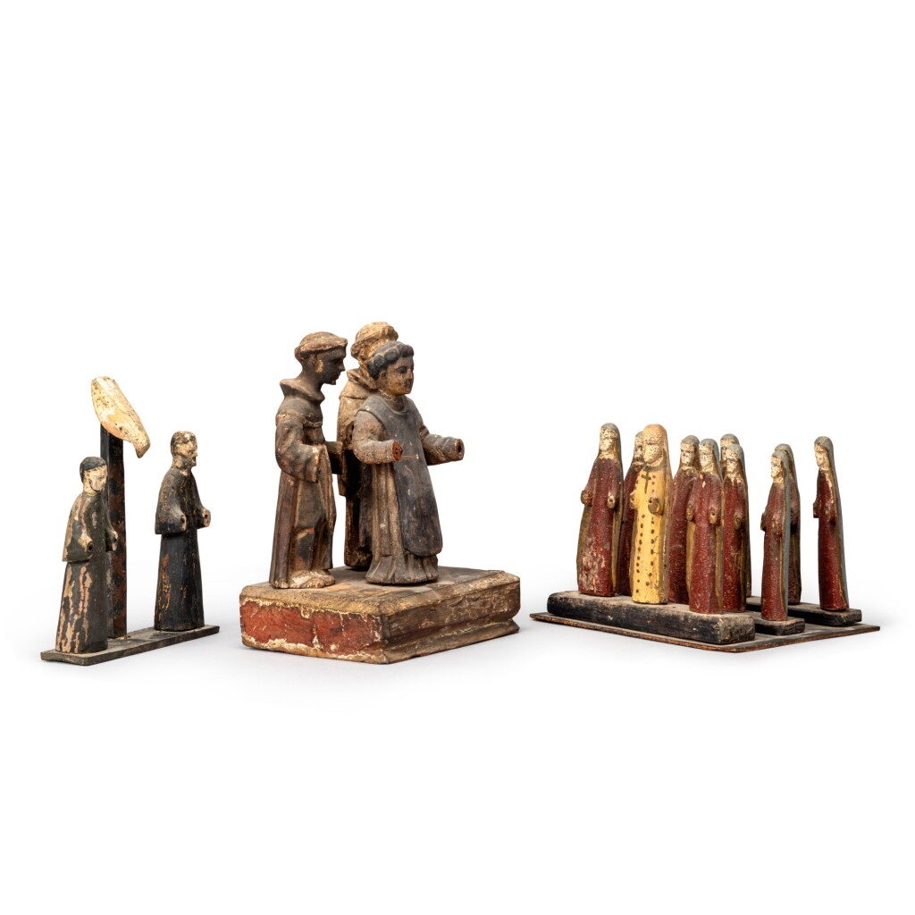View full screen - View 1 of Lot 330. Three Groups of Carved and Polychromed Wooden Bultos, New Mexico, Early 19th Century.