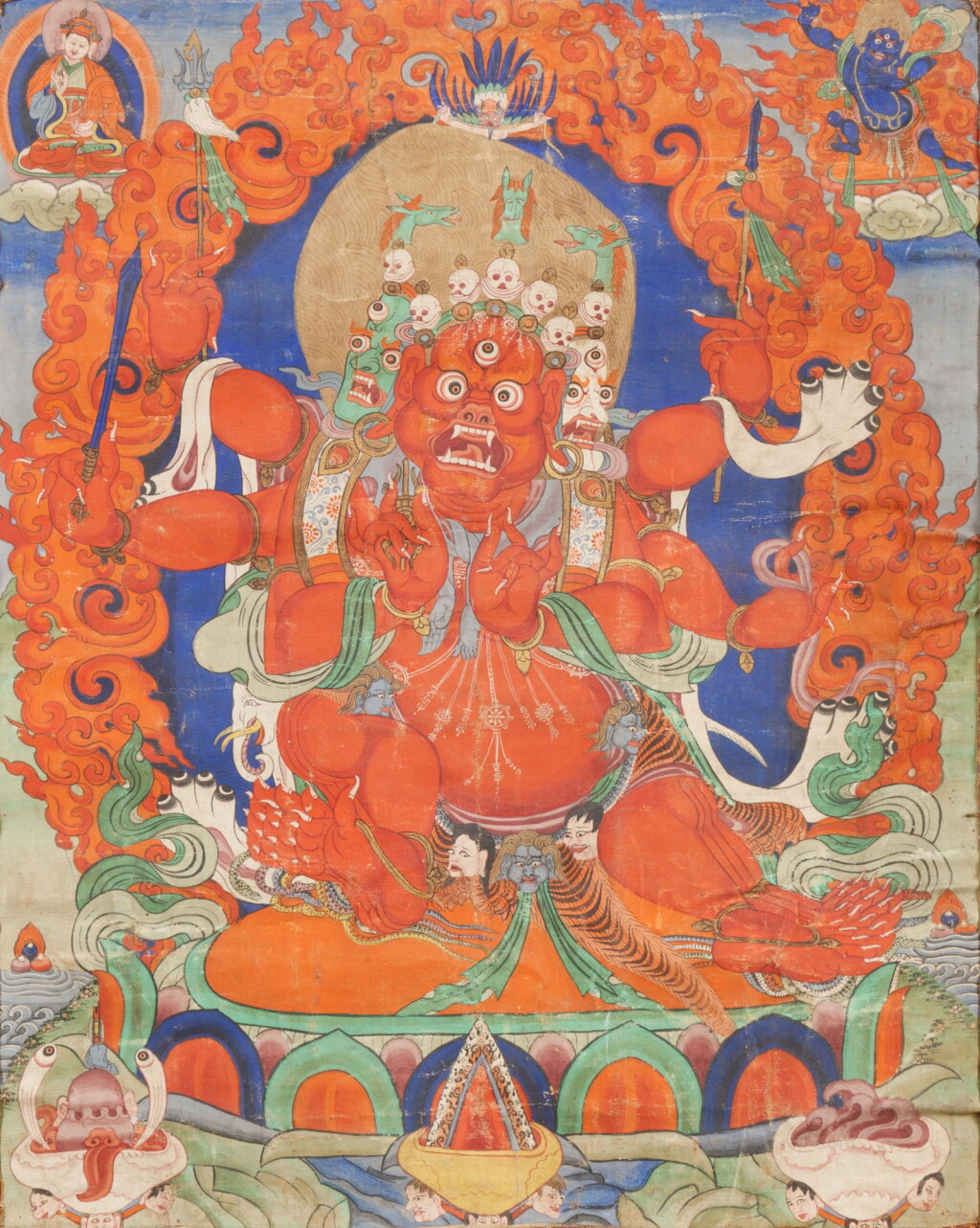 全萤幕检视 - 查看58Tangka représentant Hayagriva probablement Mongolie, XIXE siècle | 或蒙古 十九世紀 馬頭觀音唐卡 | A Thangka depicting Hayagriva, distemper on cloth, probably Mongolia, 19th century的1