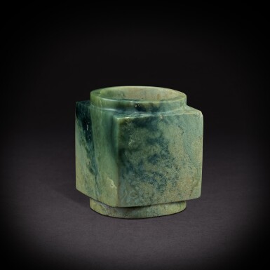 View full screen - View 1 of Lot 3472. A celadon jade cong, Neolithic period, Longshan culture | 新石器時代龍山文化 青玉琮.