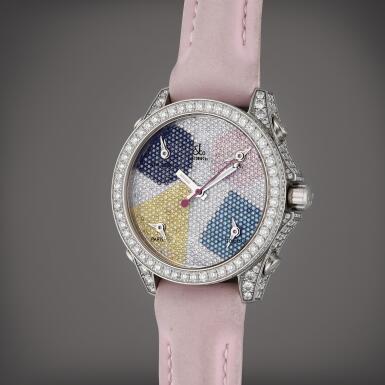 View full screen - View 1 of Lot 325. Five Time Zone | A stainless steel and diamond-set five time zone wristwatch, Circa 2000.