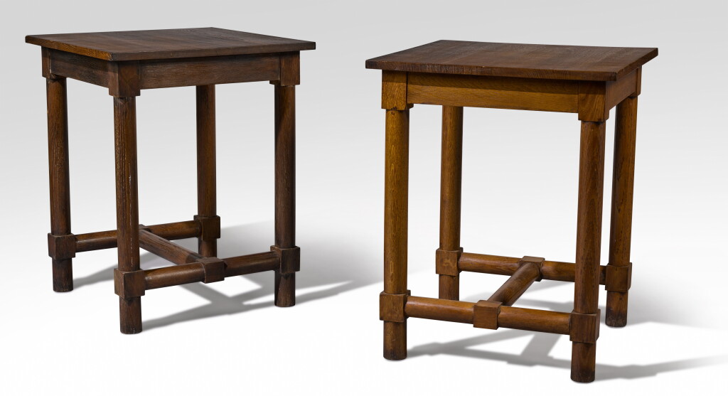 View full screen - View 1 of Lot 79. A pair of patinated oak tables, 20th century.