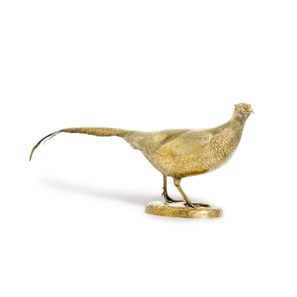 View full screen - View 1 of Lot 136. A impressive silver-gilt model of a cock pheasant, John Alexander Fettes, Glasgow, 1913.