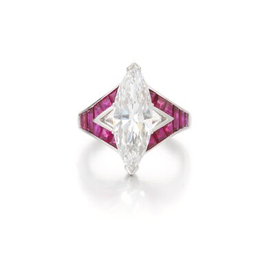 View full screen - View 1 of Lot 655. Ruby and diamond ring.