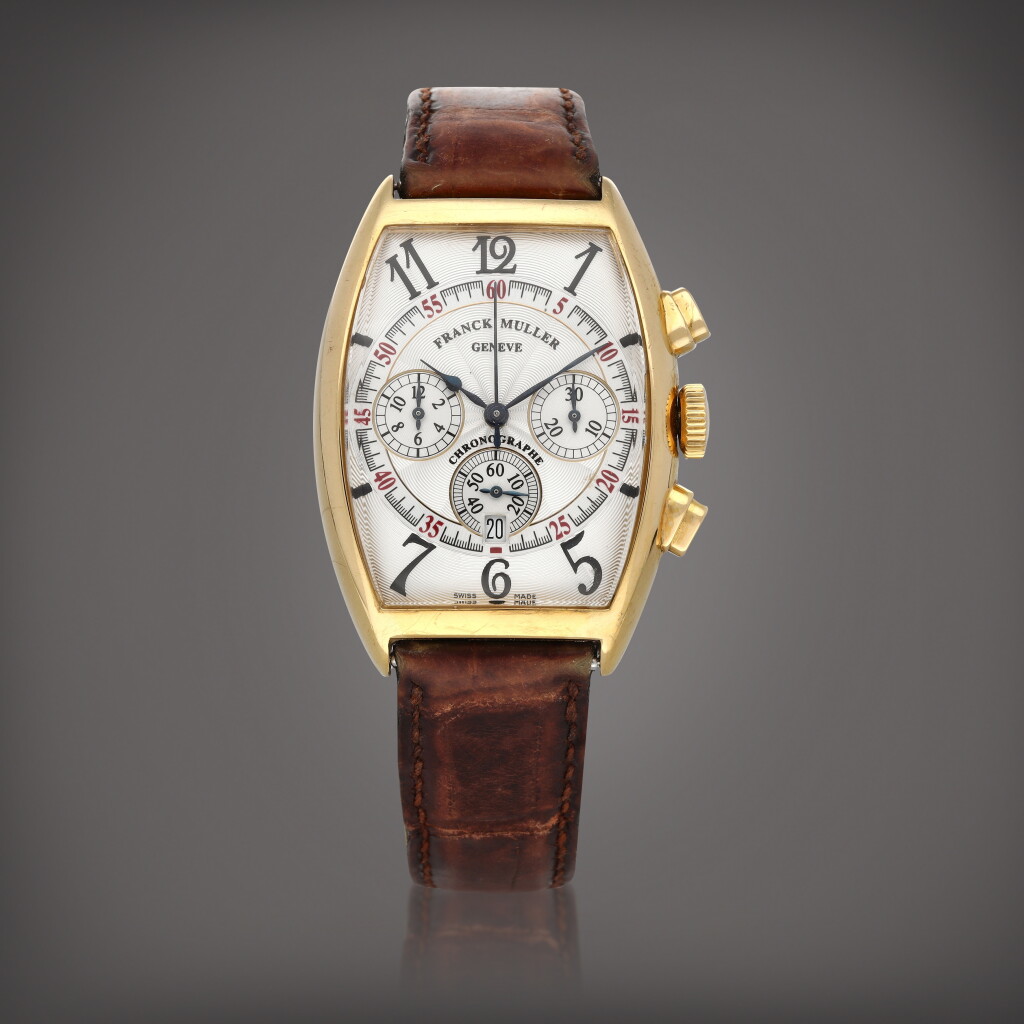 View full screen - View 1 of Lot 616. Cintree Curvex Chronograph, Reference 6850 CC/AT | A yellow gold chronograph wristwatch with date | Circa 2005.