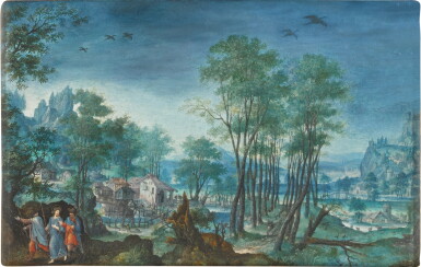 View full screen - View 1 of Lot 102. Landscape with the travellers on the road to Emmaus.