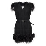 by Karl Lagerfeld Haute Couture Pleated Black Chiffon Dress with Ostrich Feathers and Appliquéd Ruffle Flower Heads, Matching Belt, Fall-Winter 2011-12