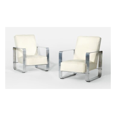 View full screen - View 1 of Lot 212. JACQUES ADNET | PAIR OF ARMCHAIRS.