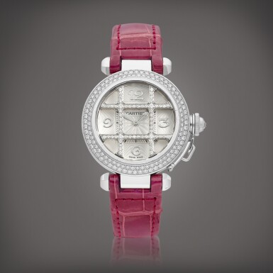 View full screen - View 1 of Lot 8679. Pasha, Reference 2400 | A white gold and diamond-set wristwatch with date, Circa 2012 | 卡地亞 | Pasha 型號2400 | 白金鑲鑽石腕錶,備日期顯示,約2012年製.