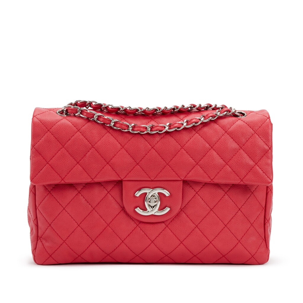 View full screen - View 1 of Lot 49. Dark Pink Quilted Soft Caviar Maxi Classic Single Flap Bag Silver Hardware, 2008-2009.