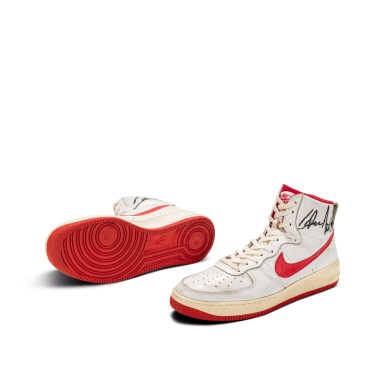 View full screen - View 1 of Lot 847. Calvin Natt Signed | Nike Air Force 1 High Player Sample | Size 13.5.
