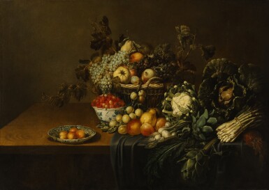 View full screen - View 1 of Lot 5. Still Life With Fruit and Vegetables on a Wooden Tabletop.