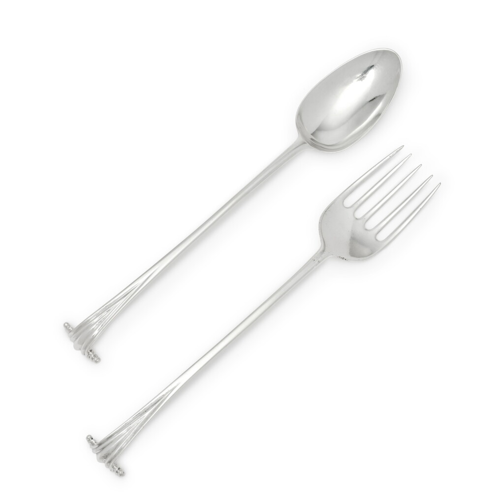 View full screen - View 1 of Lot 1021. A George III Silver "Onslow" Pattern Serving Spoon and Fork, Elizabeth Tookey / John Lampfert, London, 1768.