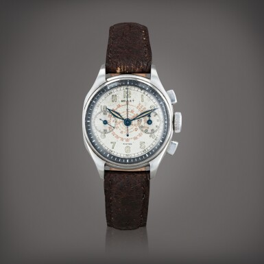 View full screen - View 1 of Lot 712. Montre bracelet chronographe en acier | Stainless steel chronograph wristwatch Vers 1940 | Circa 1940.