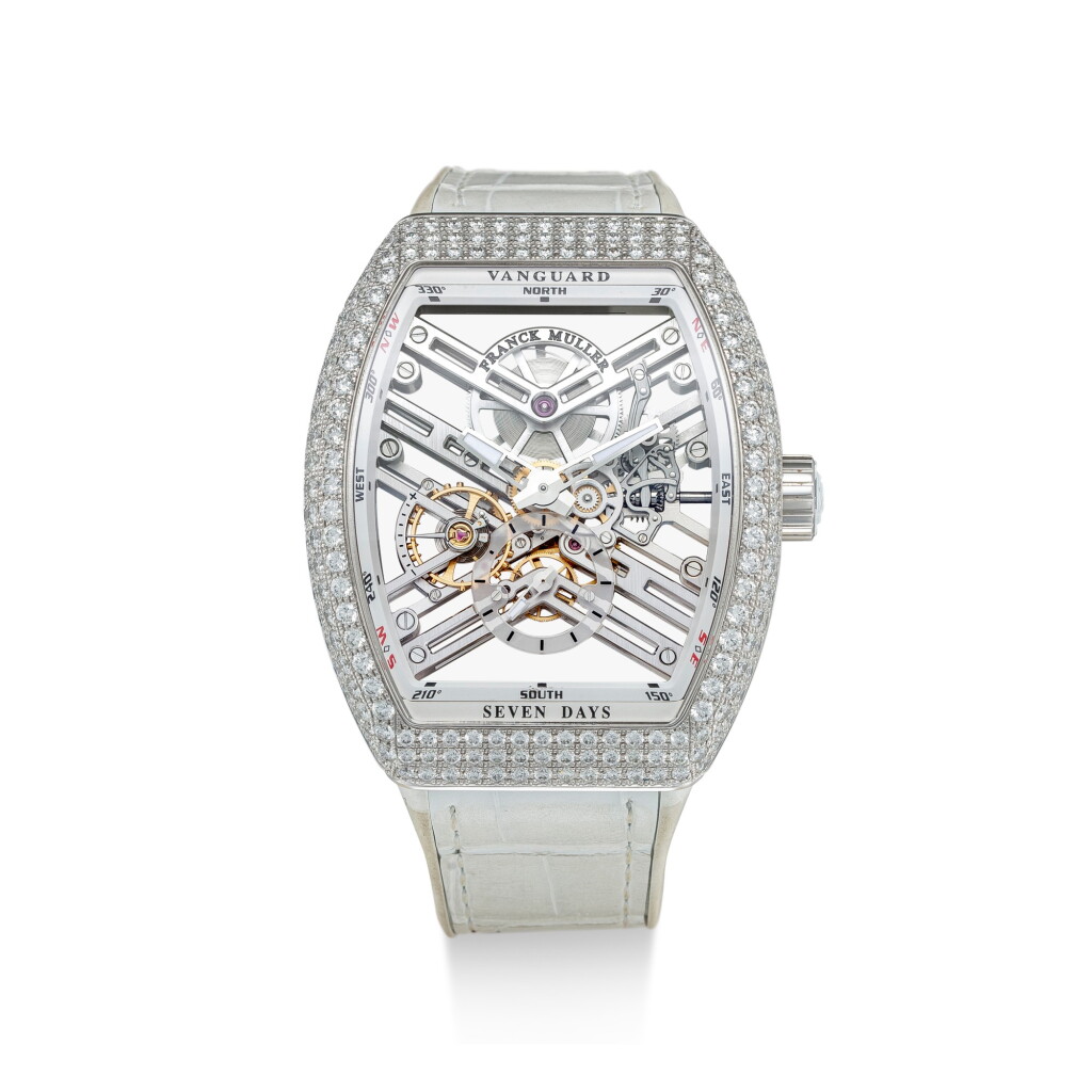 View full screen - View 1 of Lot 8051. Franck Muller | Vanguard, Reference V45 S6 SQT D AC BC, A stainless steel and diamond-set skeletonised wristwatch, Circa 2017 | Vanguard 型號V45 S6 SQT D AC BC 精鋼鑲鑽石鏤空腕錶,約2017年製.