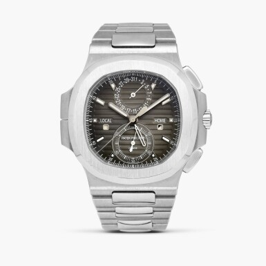 View full screen - View 1 of Lot 2345. Nautilus, Reference 5990 | A stainless steel dual time zone flyback chronograph bracelet watch with date and day and night indication, Circa 2018.