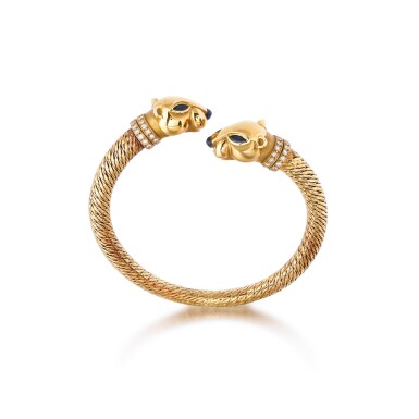 View full screen - View 1 of Lot 206. Bracelet jonc saphirs et diamants, "Panthère" | Sapphire and diamond bangle-bracelet, 'Panther'.