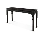 A rare and finely carved imperial zitan corner-leg table, tiaozhuo, Qing dynasty, 18th–early 19th century | 清 十八世紀至十九世紀早期 紫檀雕仿古紋束腰條桌