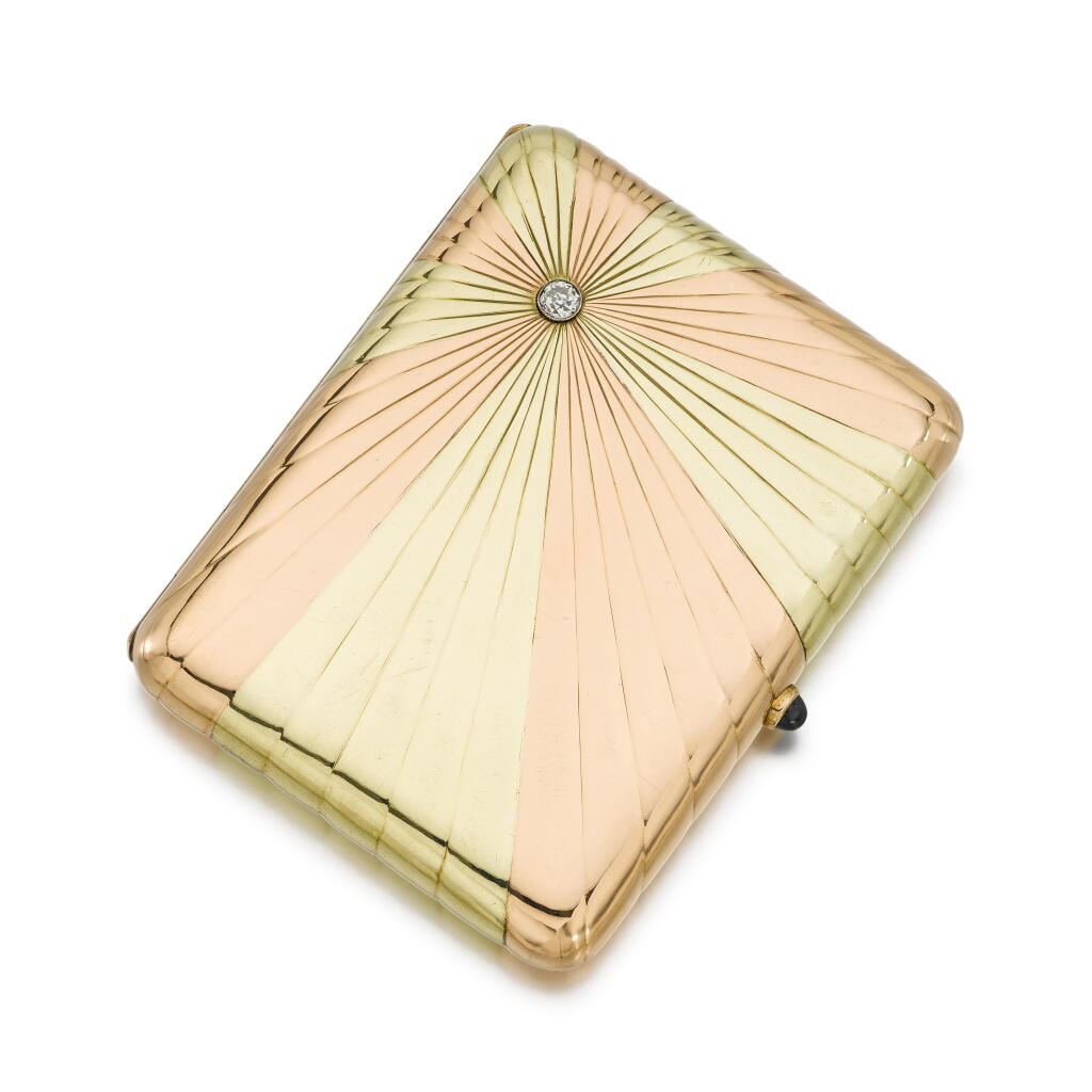 View full screen - View 1 of Lot 1040. A Fabergé jewelled two-colour gold cigarette case, Odessa, 1908-1917.