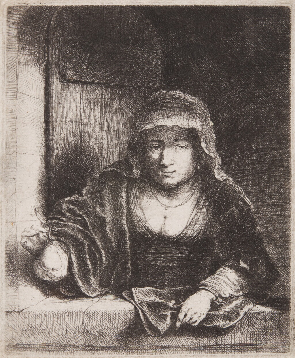 View full screen - View 1 of Lot 84. Woman with the Pear (B. 14; Holl. 15).