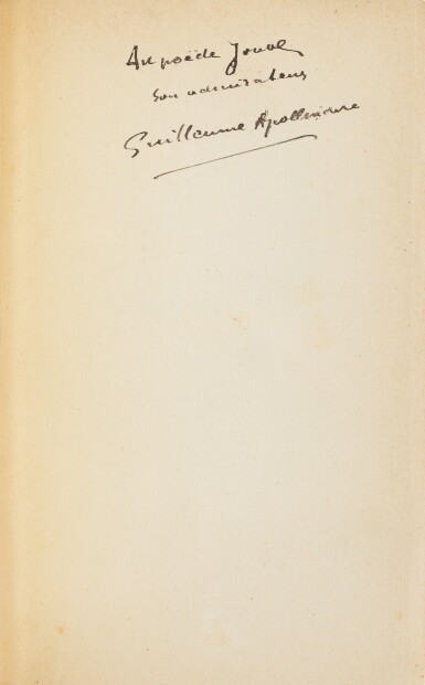 View full screen - View 1 of Lot 194. Alcools. 1913. Maroquin rouge d'Alix. Envoi à Pierre Jean Jouve, qqs corrections manuscrites.