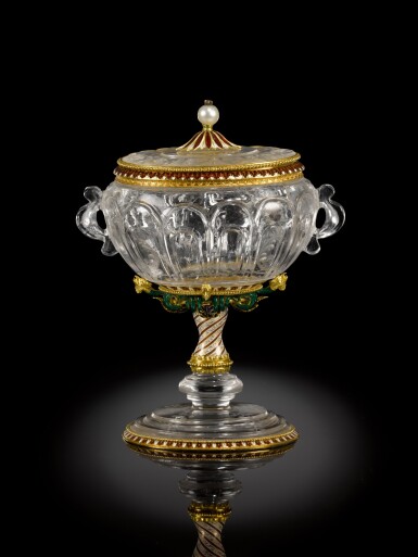 View full screen - View 1 of Lot 207. A rock crystal cup and cover with enameled gold mounts, probably French, last third of the 19th century.
