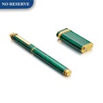 CARTIER | A MALACHITE AND GOLD PLATED LIGHTER WITH MATCHING BALLPOINT PEN, CIRCA 1991