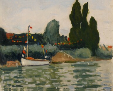 View full screen - View 1 of Lot 319. Poissy, bateau pavoisé.