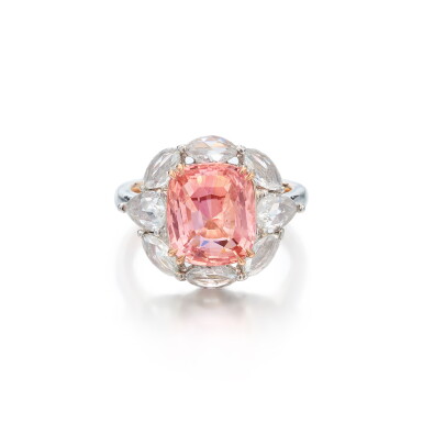 View full screen - View 1 of Lot 10. Padparadscha Sapphire and Diamond Ring.