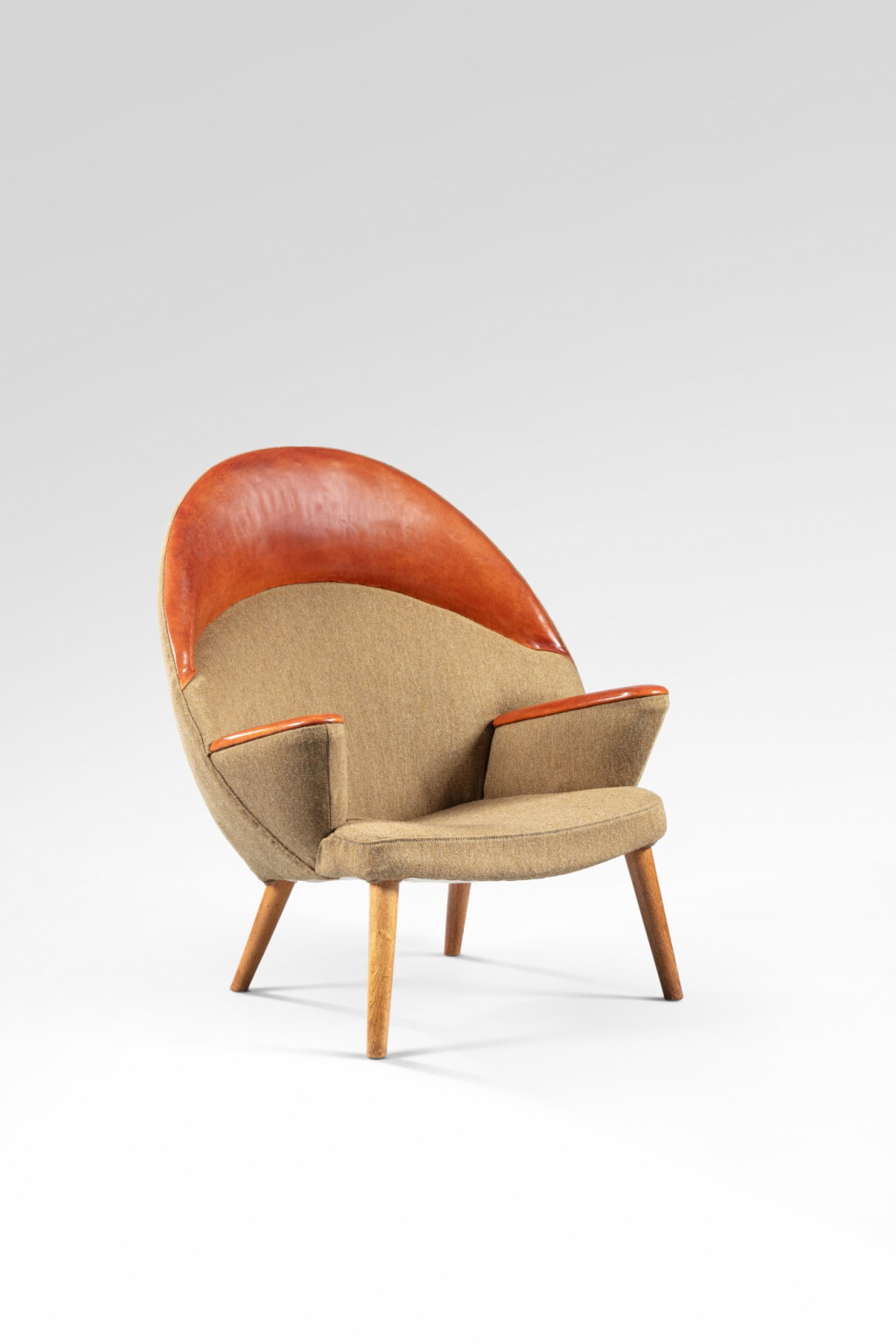View full screen - View 1 of Lot 102. Upholstered Peacock easy armchair, JH 521 model.