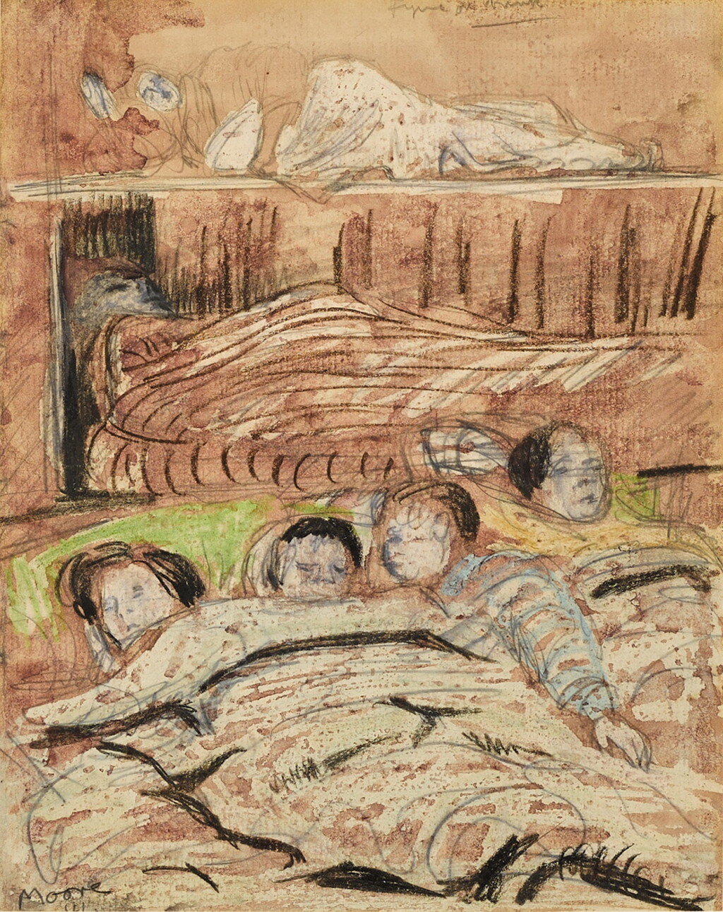 View full screen - View 1 of Lot 690. Shelter Drawing: Four Sleeping Children.