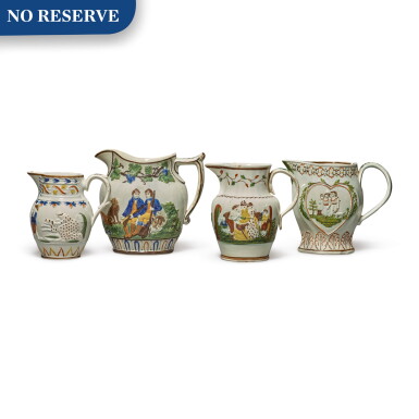 View full screen - View 1 of Lot 390. Four Staffordshire Pearlware Jugs, Late 18th/Early 19th Century.
